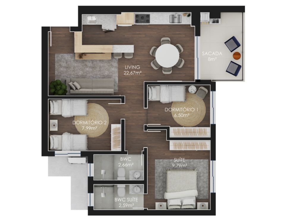 Planta baixa de um apartamento moderno, exemplificando etapas importantes sobre como comprar apartamento na planta. Planta Glória. Viplan Glória Apartamentos na Planta em Joinville no Bairro Glória.