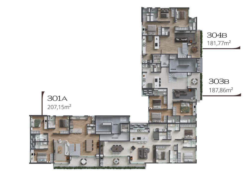 Planta humanizada de apartamentos com metragens indicadas, destacando as vantagens de comprar apartamento na planta e comparar opções de unidades.