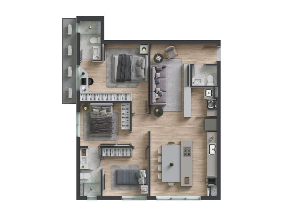 Planta baixa de apartamento com divisão de ambientes, ilustrando organização e etapas envolvidas em Como declarar imóvel comprado na planta