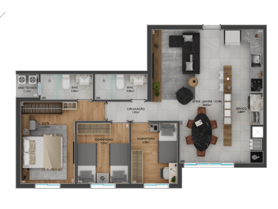 Inside 76m² com Sacada Integrada - Viplan Engenharia