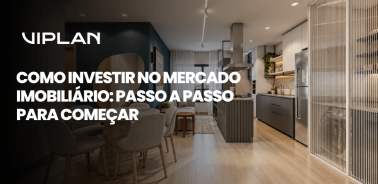 Capa do artigo sobre como investir no mercado imobiliário, com fotografia de apartamento moderno e título sobre os primeiros passos.